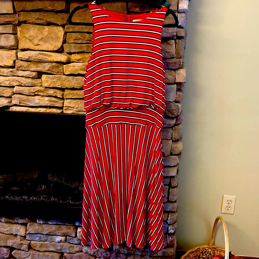 Loft Striped Scoop Neck Midi Dress